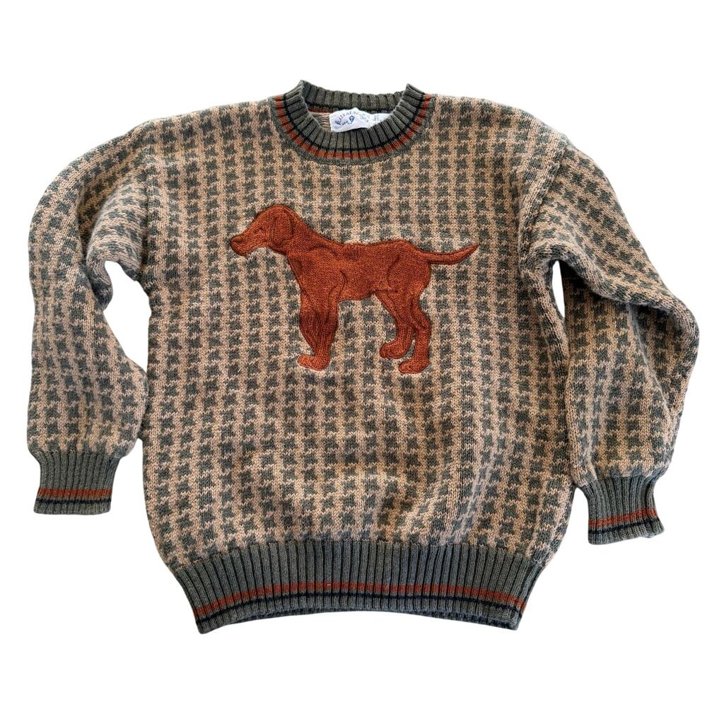 Vintage Kitestrings Houndstooth Dog Sweater with Appliqué - Picture 1 of 5